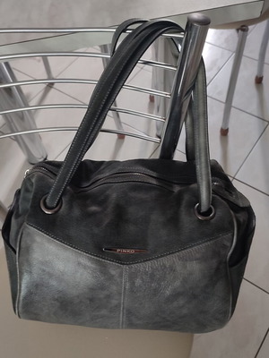 Pinko genuine leather shoulder bag, grey