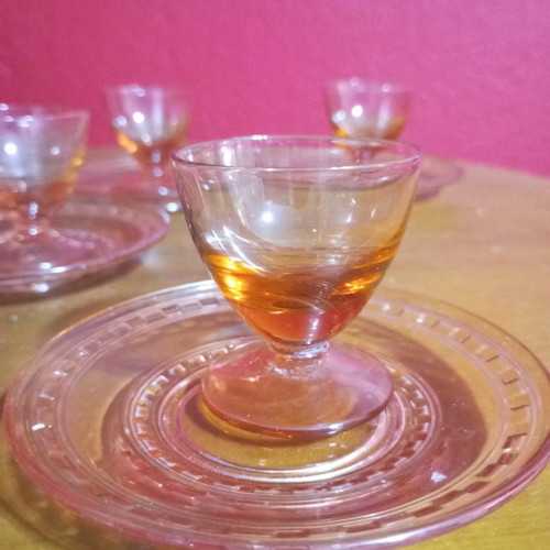 Vintage liqueur glasses with dessert plates new