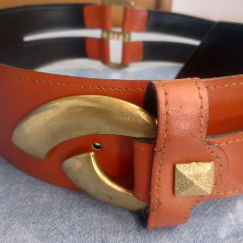 Wide women's belt vintage style, terracotta orange