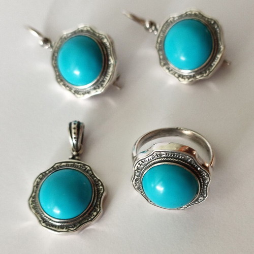 925 silver set Byzantine style handmade turquoise new