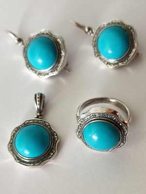 925 silver set Byzantine style handmade turquoise new