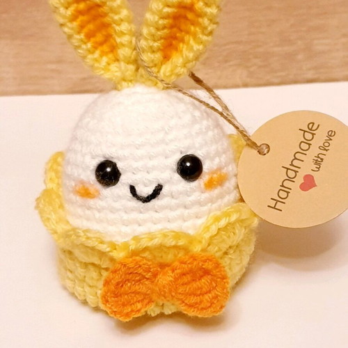 Easter Bunny in Yellow Handmade Knitted Basket made to order