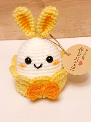 Easter Bunny in Yellow Handmade Knitted Basket made to order