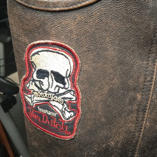 Leather motorcycle jacket used Von Dutch brown, size L