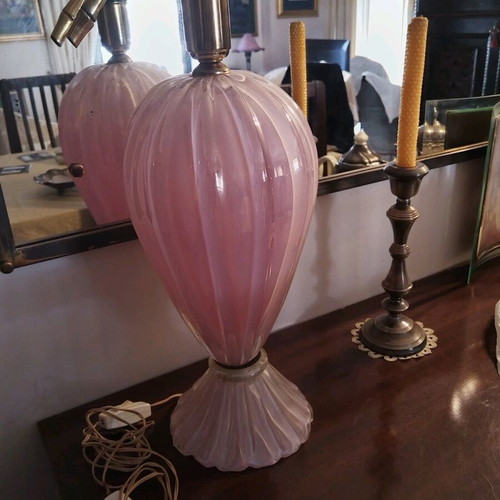Murano crystal table lamp used, pink color