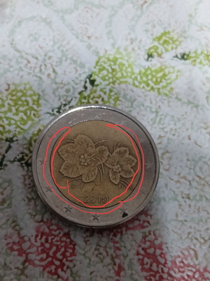 Finnish 2€ coin 2010 used with errors