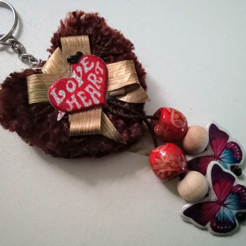 Handmade Valentine's keychain new, brown and red