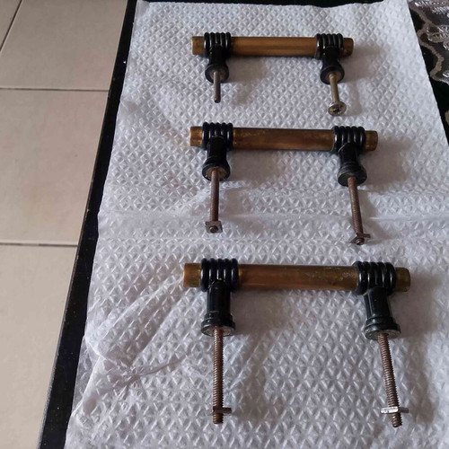 Door handles used, 1950, brass, pack of 3, 9 cm
