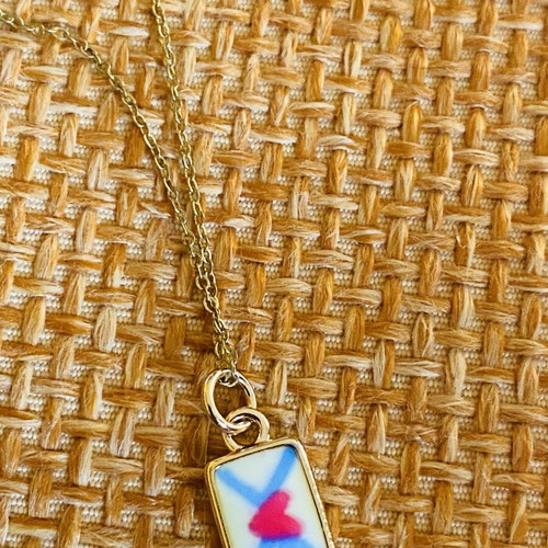 Necklace with Heart Envelope Charm Gold Plated Stainless Steel