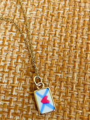 Necklace with Heart Envelope Charm Gold Plated Stainless Steel