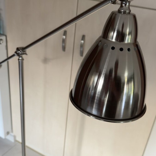 Metal adjustable floor lamp, industrial modern design, satin nickel