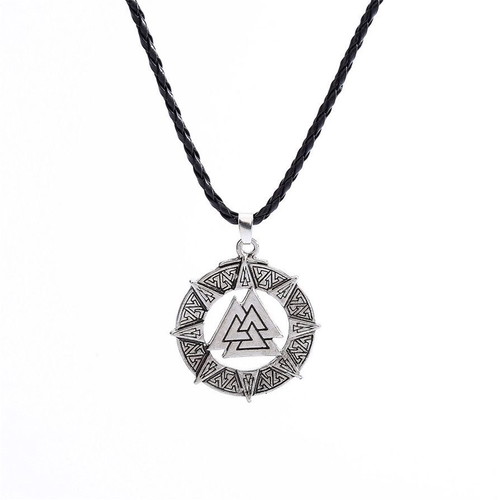 Valknut pendant with rope like new, vintage silver metal