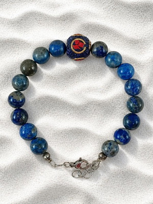 Handmade bracelet with stainless steel chain, lapis lazuli and coral new