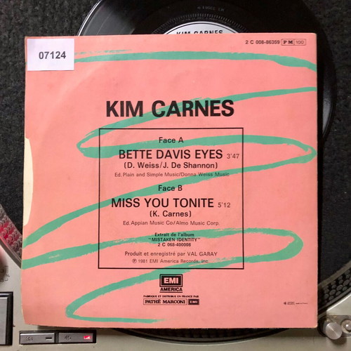 Kim Carnes Bette Davis Eyes vinyl single used, 7", 45 RPM, pop