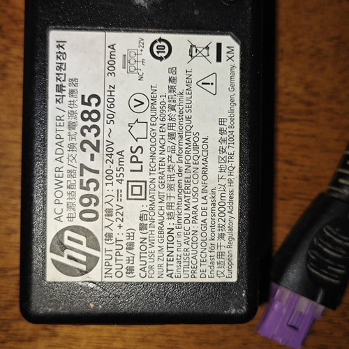 HP AC Adapter 0957-2385 22V with 230V power cable