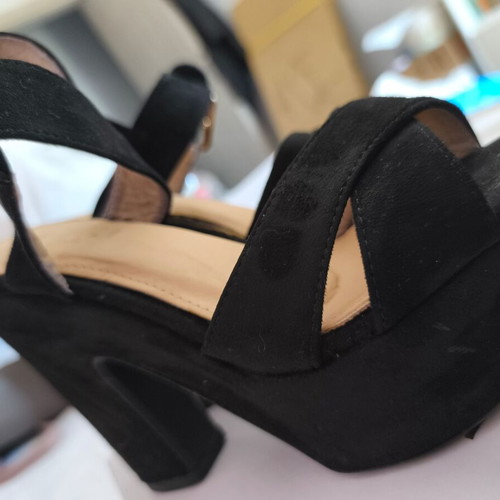 Black suede sandals like new, size 36 with thick heel