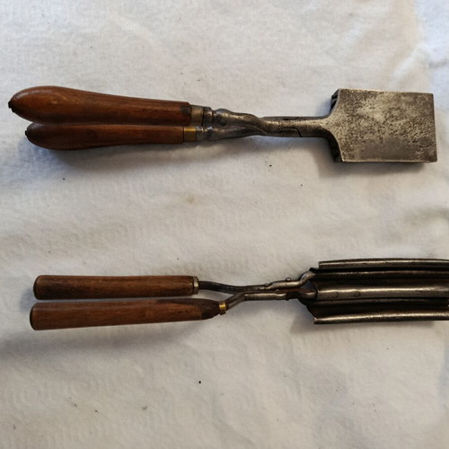 Hairdressing tools used, metal with wooden handles, vintage set