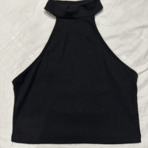 Shein black ribbed crop top with halter neck, size M