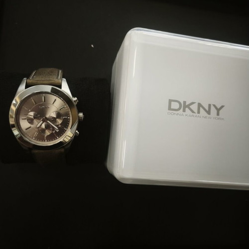 DKNY Chronograph Watch NY1510 with Brown Sunburst Dial and Leather Strap