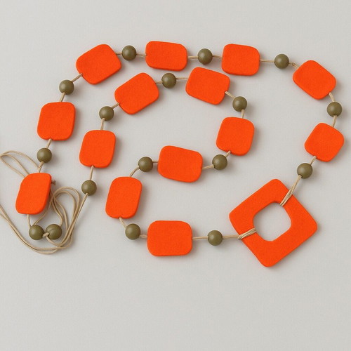 Handmade necklace with orange felt, statement jewelry APOPSIS like new