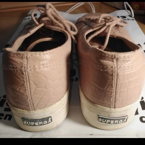 Superga women's leather shoes with double sole, like new, size 39.5, dusty pink