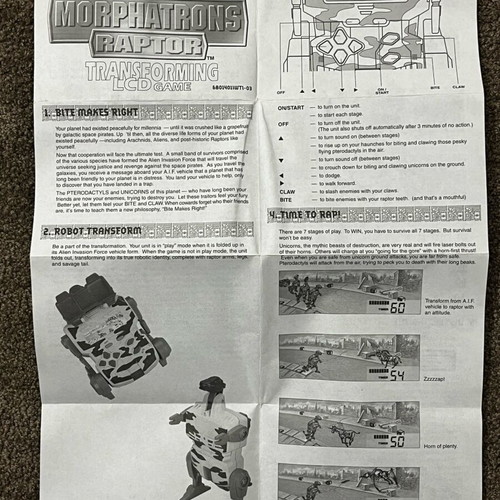 Tiger manual for Morphatrons Raptor like new