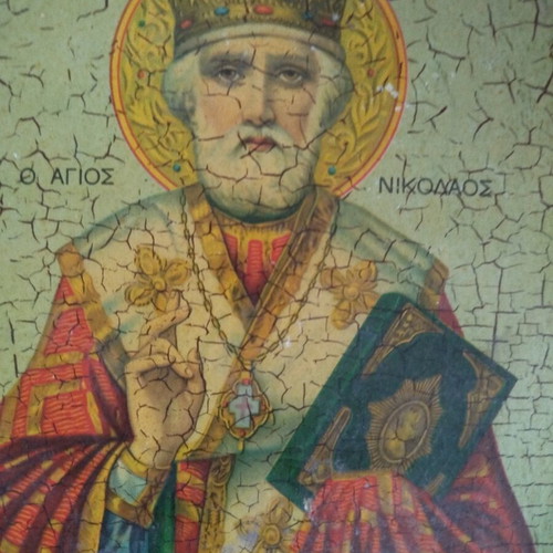 Wooden Saint Nicholas Icon used, vintage style with crackle effect