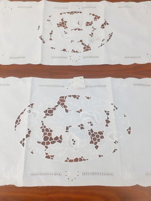Linen table runner set of six, white machine-cut fabric, new