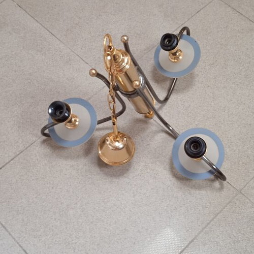 Ceiling light with three arms, metallic lead color, 51 cm height