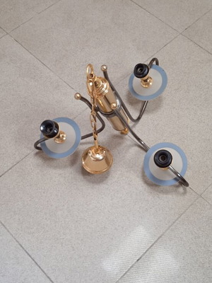 Ceiling light with three arms, metallic lead color, 51 cm height