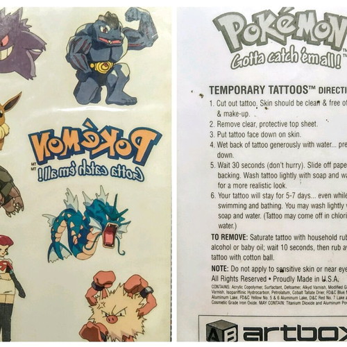 Vintage Pokémon 1999 temporary tattoos new
