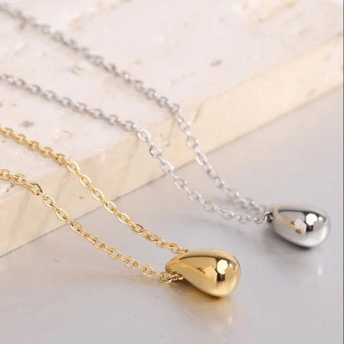 Chunky Teardrop Pendant Necklace gold stainless steel new