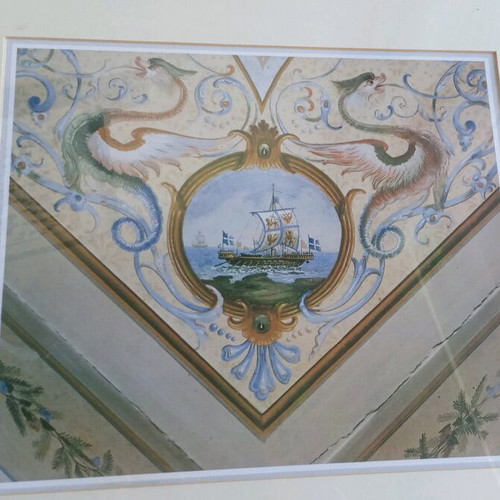 Vintage framed photo of ceiling painting from Rallis mansion, Ermoupoli Syros