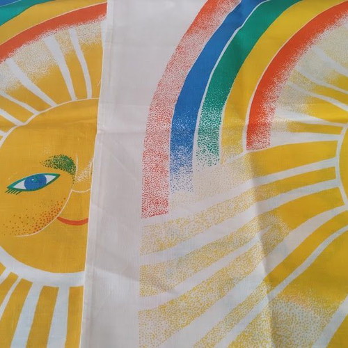 Soviet Vintage Cotton Fabric panel, unused, colorful children's design