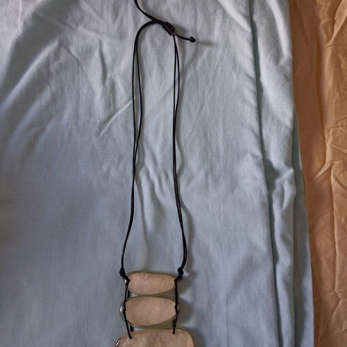 Statement necklace used with 3 stacked oval mother-of-pearl pendants