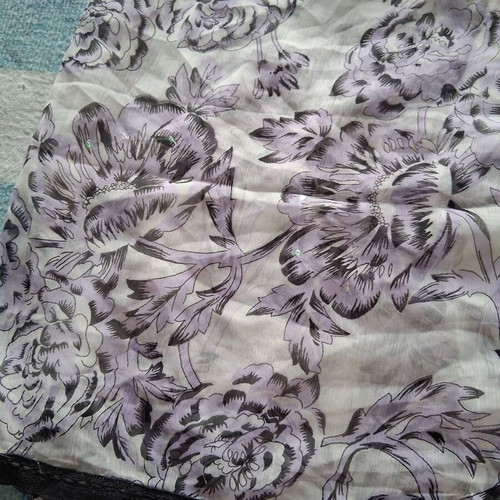 Floral scarf like new in white, purple and black shades with lace trim