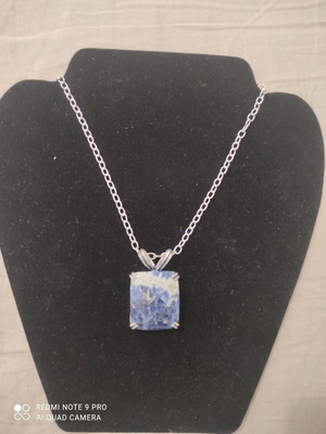 Silver Necklace with Sodalite Stone handmade, new, 45 cm chain