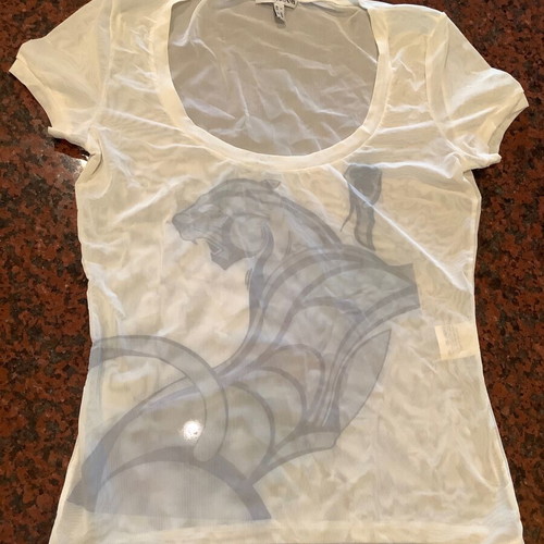 Krizia Jeans transparent T-shirt like new, unisex, white and turquoise, size XL