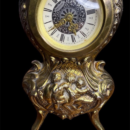 Bronze Table Clock with Baroque Decoration used, West Germany Mechanism