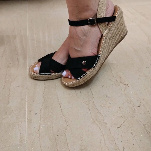 Parex platform sandals used with crisscross design, black, size 38