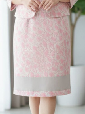 Elegant Pink Floral Jacquard Dress Suit Cheongsam-Style Set New