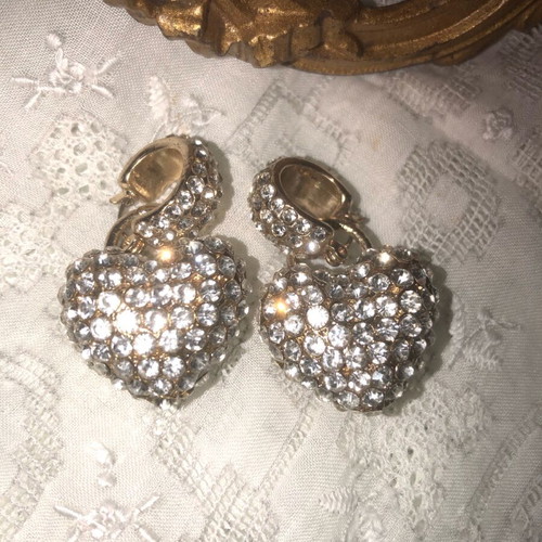 Zara double heart earrings like new, gold and silver with rhinestones