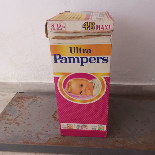 Collectible Pampers box used, red PASOK Koskotas 1980