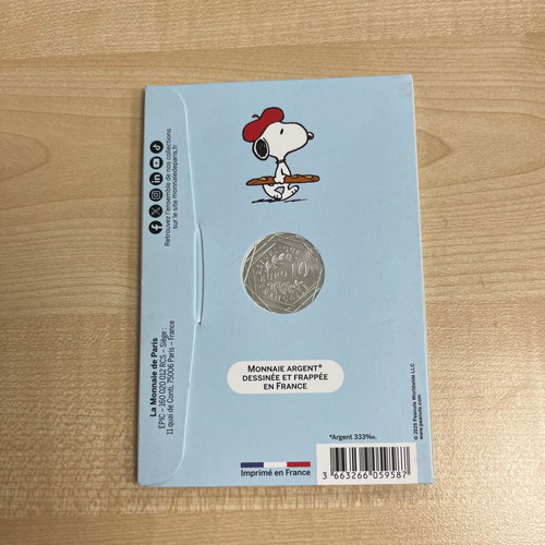 Snoopy 10 Euro Silver Coin new, 2025 France 75th Peanuts Anniversary