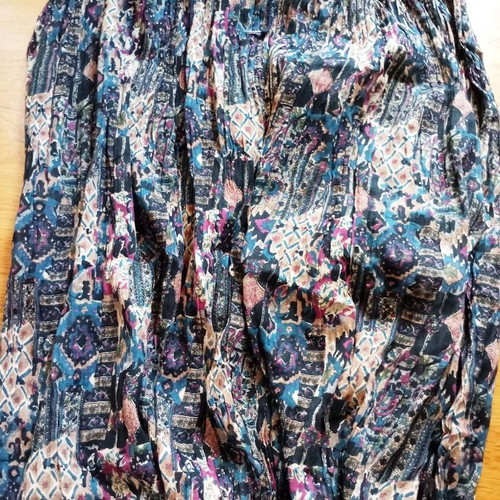 Long pleated skirt with geometric pattern new, colorful, cotton fabric