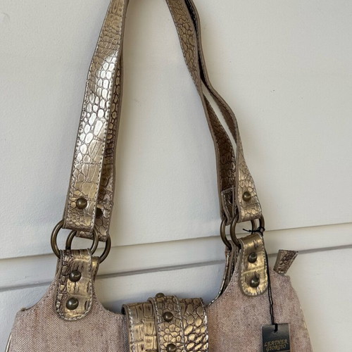 Vintage Giorgio Y2K tan and gold canvas croc print shoulder bag