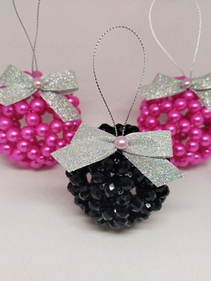 Ръчно изработен сет коледни топки за елха с перли и кристали, изработено по поръчка