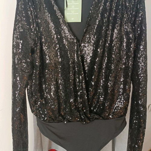 H&M Sequin Bodysuit new, black, size S
