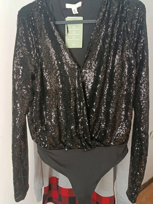 H&M Sequin Bodysuit new, black, size S