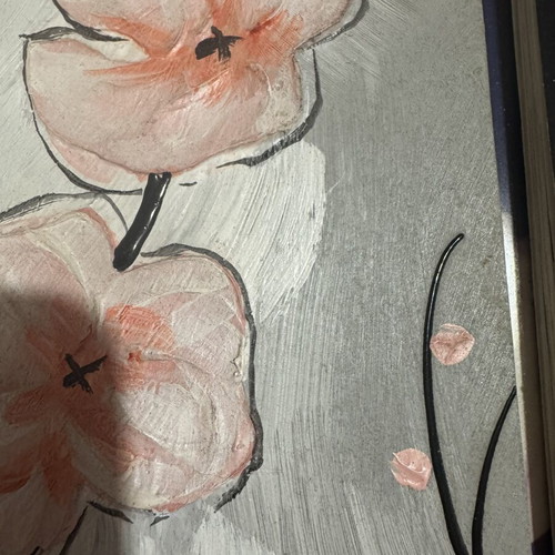 Hand Painted Photo Frame 24x25 cm with Pink Flowers, Like New